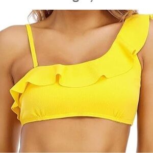 🌸. #1912-29.  Vibrant Yellow Asymmetrical Ruffled Crop Top
